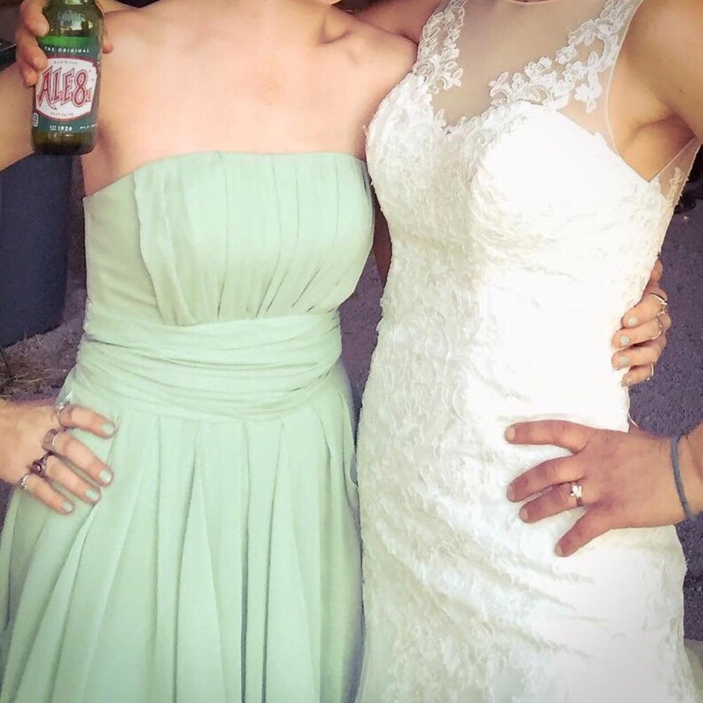 David’s Bridal Meadow Green Scalloped Dress